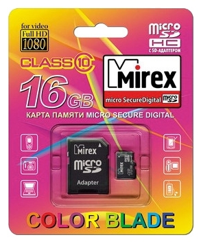 microSDHC MIREX 16GB с адап. class 10