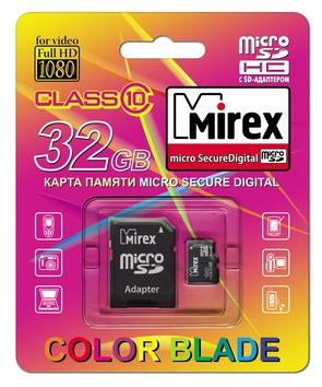 microSDHC MIREX 32GB с адап. class 10